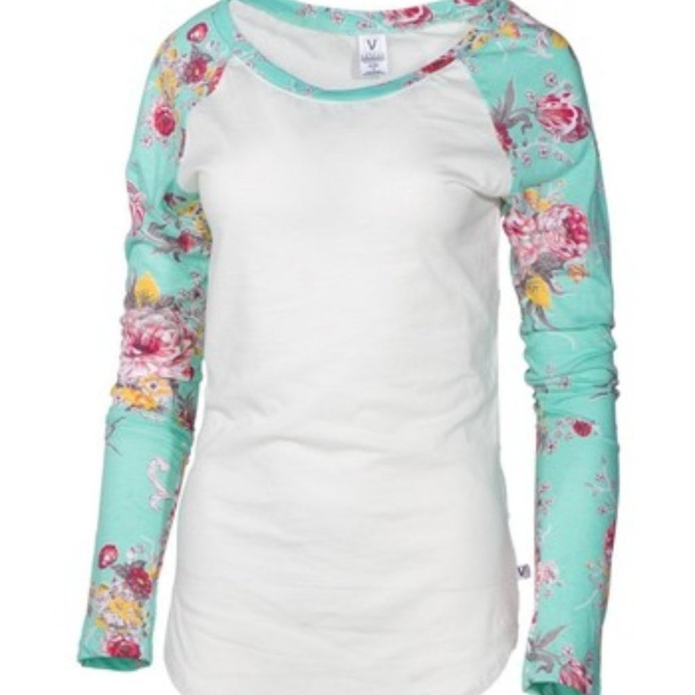Be YOU tiful Graphic Venley White & Mint Floral-Sleeve Raglan Tee SZ XS-XL NWT